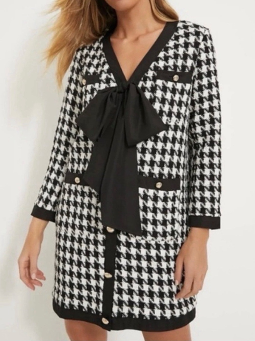 Tuckernuck Pomander Place Coco Tweed Bow Dress Long Sleeve XL